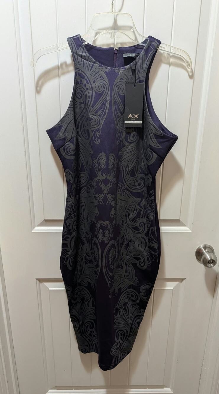 NEW! AX Paris Purple Gray Baroque Illusion Print Bodycon Cocktail Dress Size 8